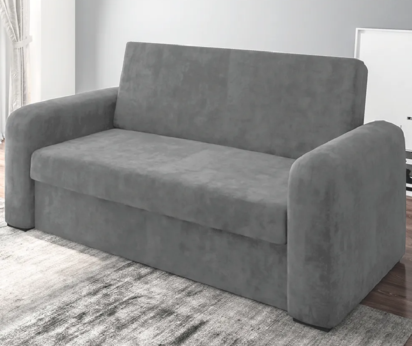 Sofá Cama Versátil 2 Lugares Veludo Selmer - Cinza - Image 2