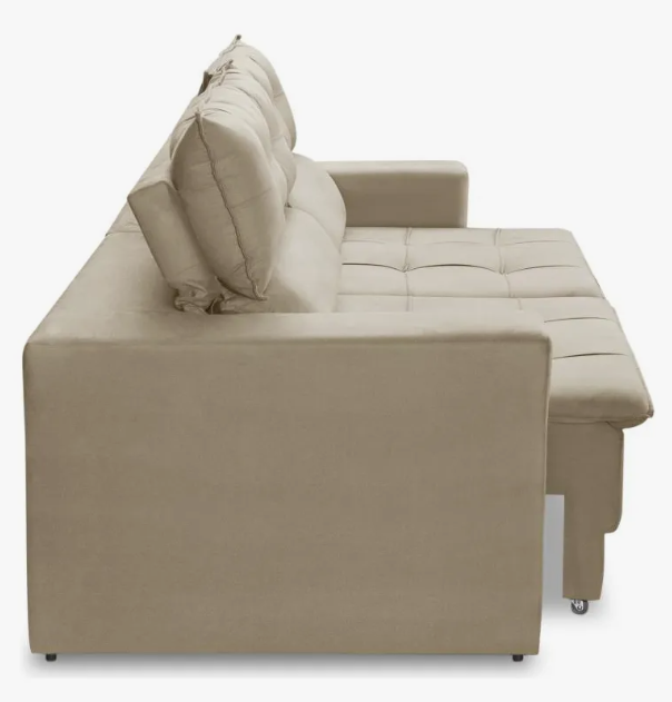 Sofá Retrátil 2 Lugares 1,50m Molas Emily Suede Bege - Image 2