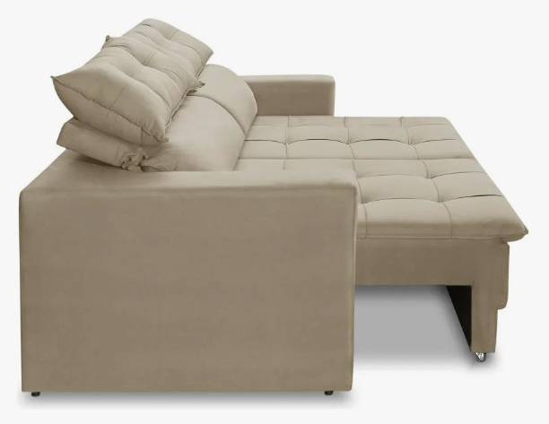 Sofá Retrátil 2 Lugares 1,50m Molas Emily Suede Bege - Image 3