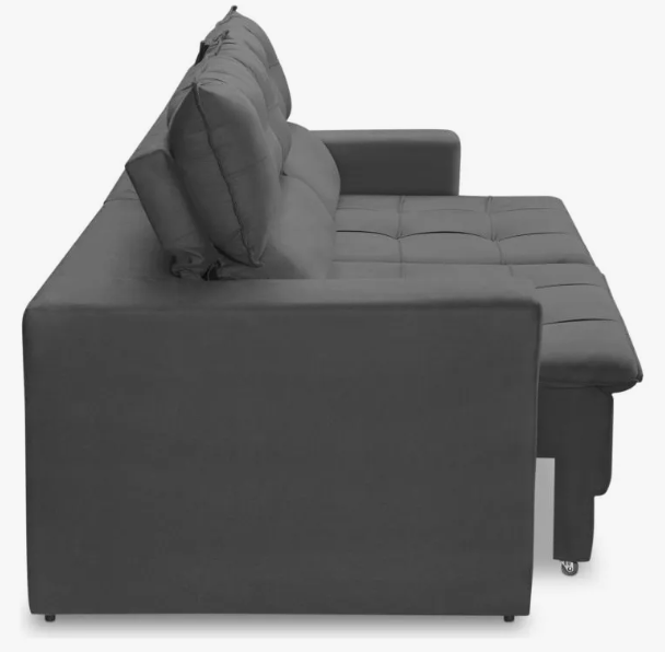 Sofá Retrátil 2 Lugares 1,50m Molas Emily Suede Cinza - Image 3